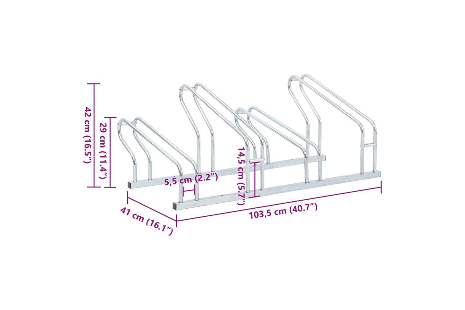 Vidaxl Bicycle Stand For 4 Bikes Floor Freestanding Galvanised Steel-7