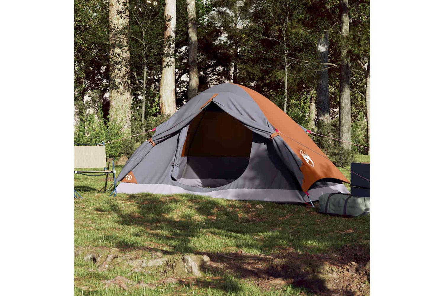 Vidaxl Camping Tent Dome 4-person Grey And Orange Waterproof-3