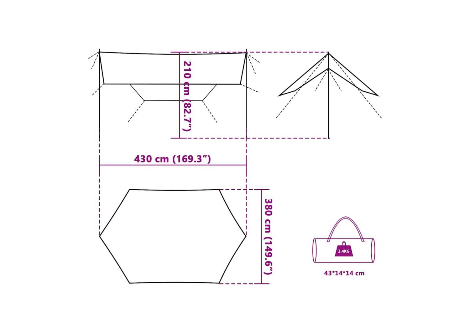 Vidaxl Camping Tarp Orange 430x380x210 Cm Waterproof-10