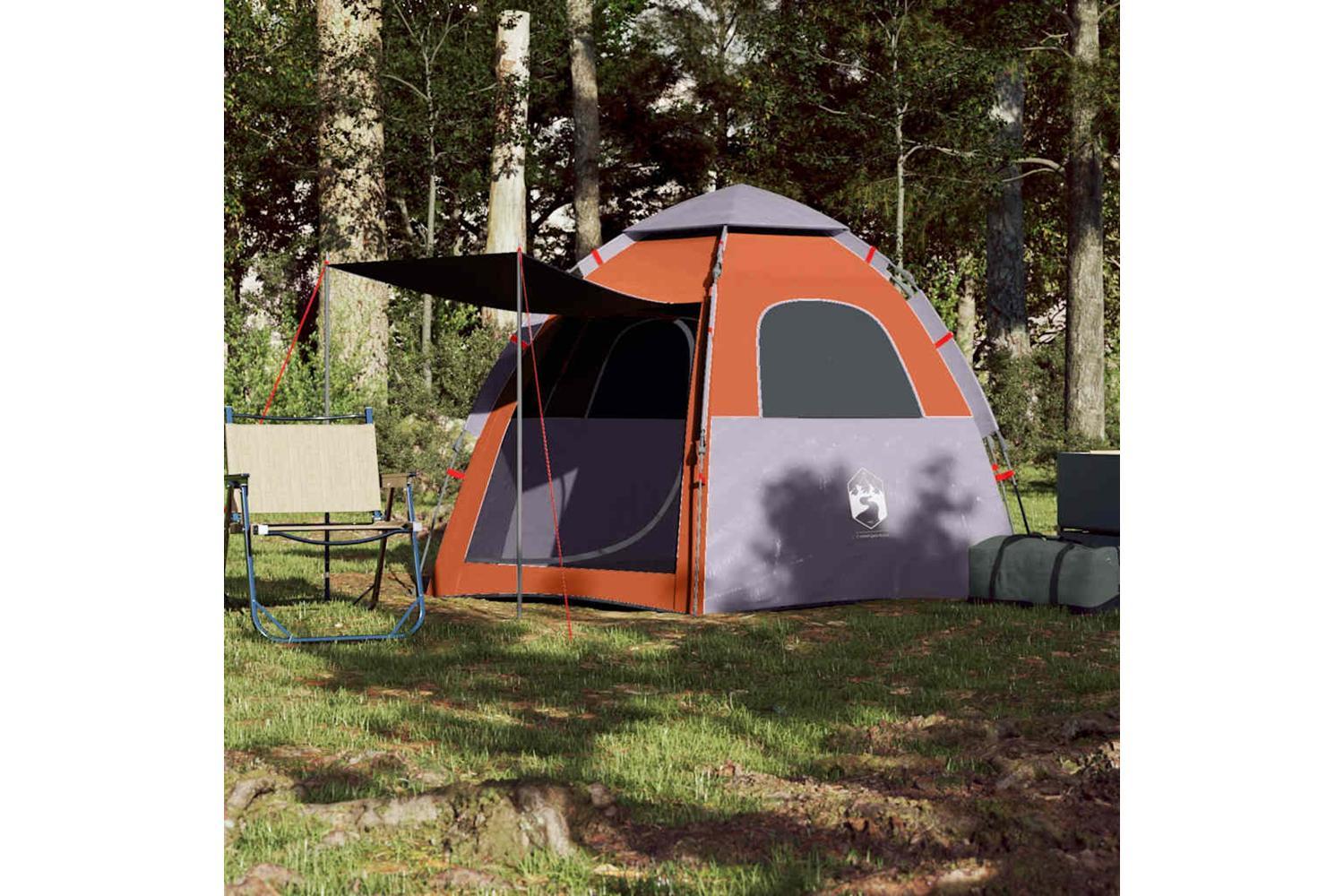 Vidaxl Camping Tent Cabin 4-person Grey And Orange Quick Release-3