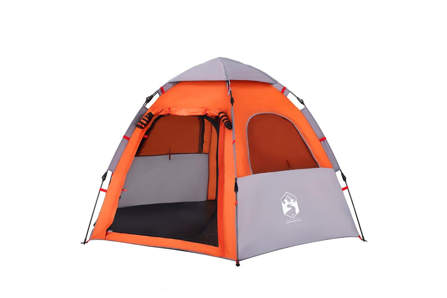 Vidaxl Camping Tent Cabin 4-person Grey And Orange Quick Release-4