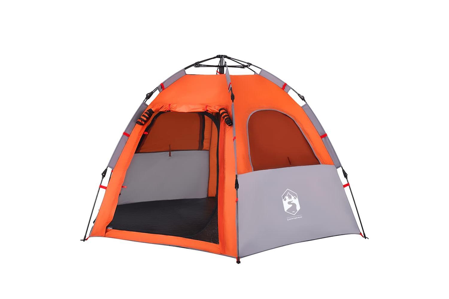 Vidaxl Camping Tent Cabin 4-person Grey And Orange Quick Release-5