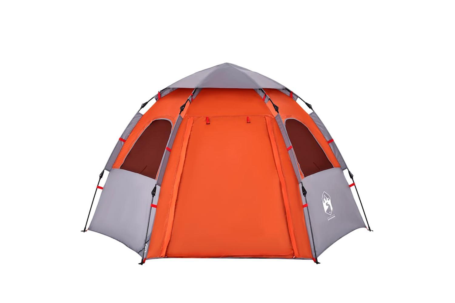 Vidaxl Camping Tent Cabin 4-person Grey And Orange Quick Release-6