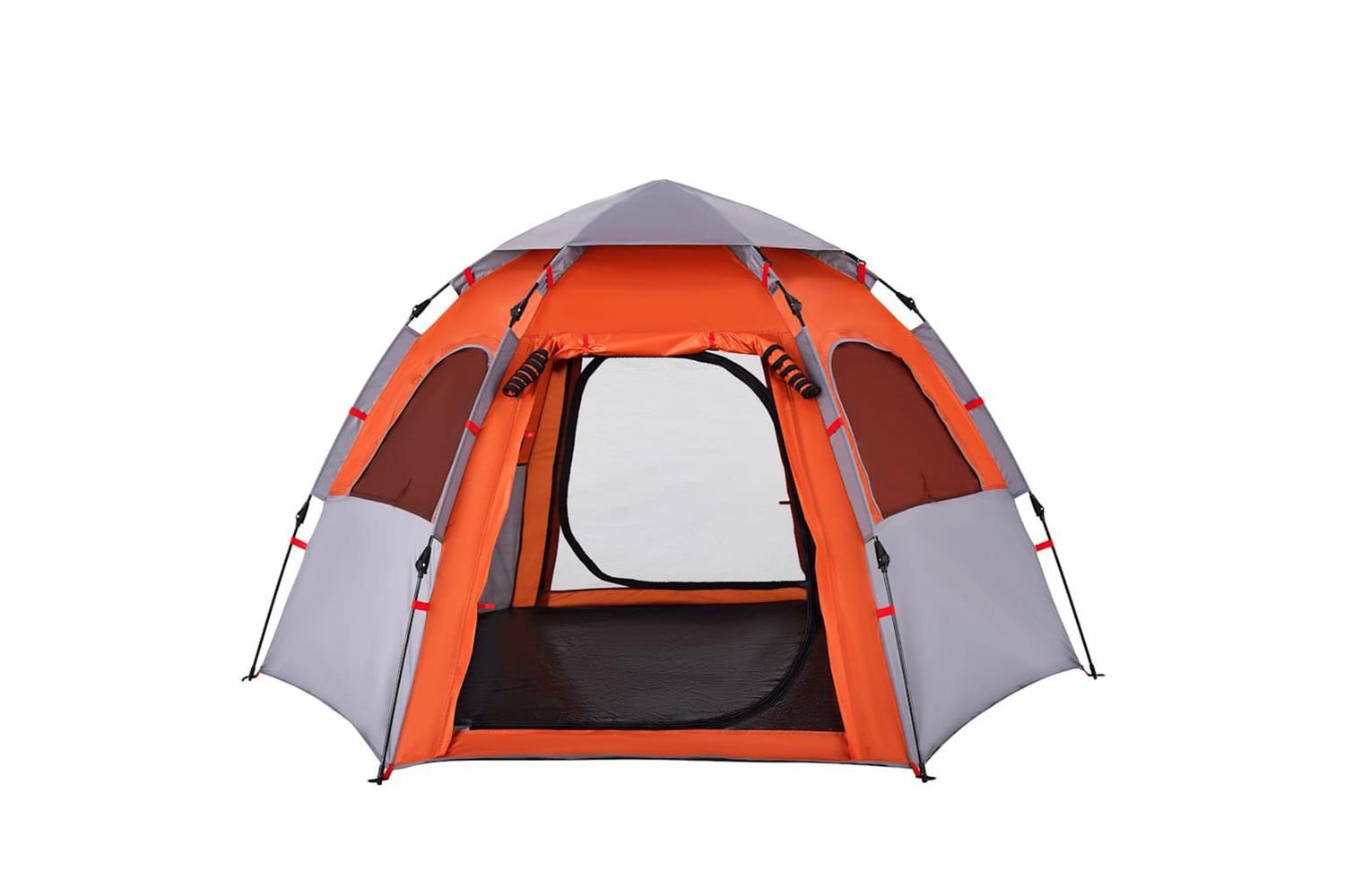 Vidaxl Camping Tent Cabin 4-person Grey And Orange Quick Release-7