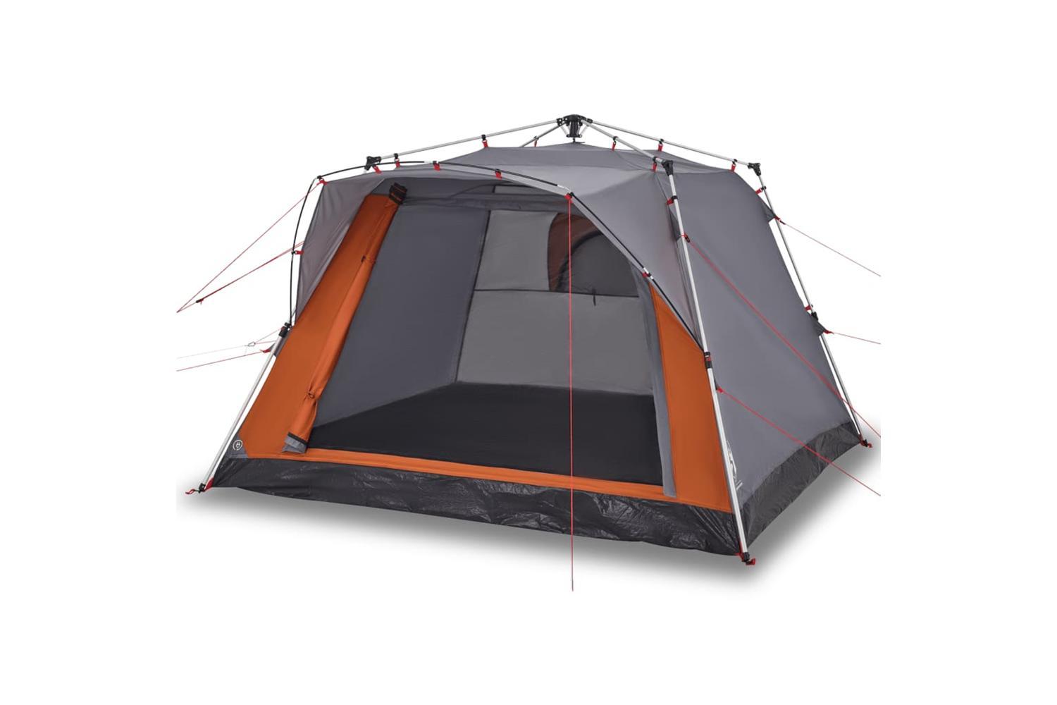 Vidaxl Camping Tent Cabin 4-person Grey And Orange Quick Release-2