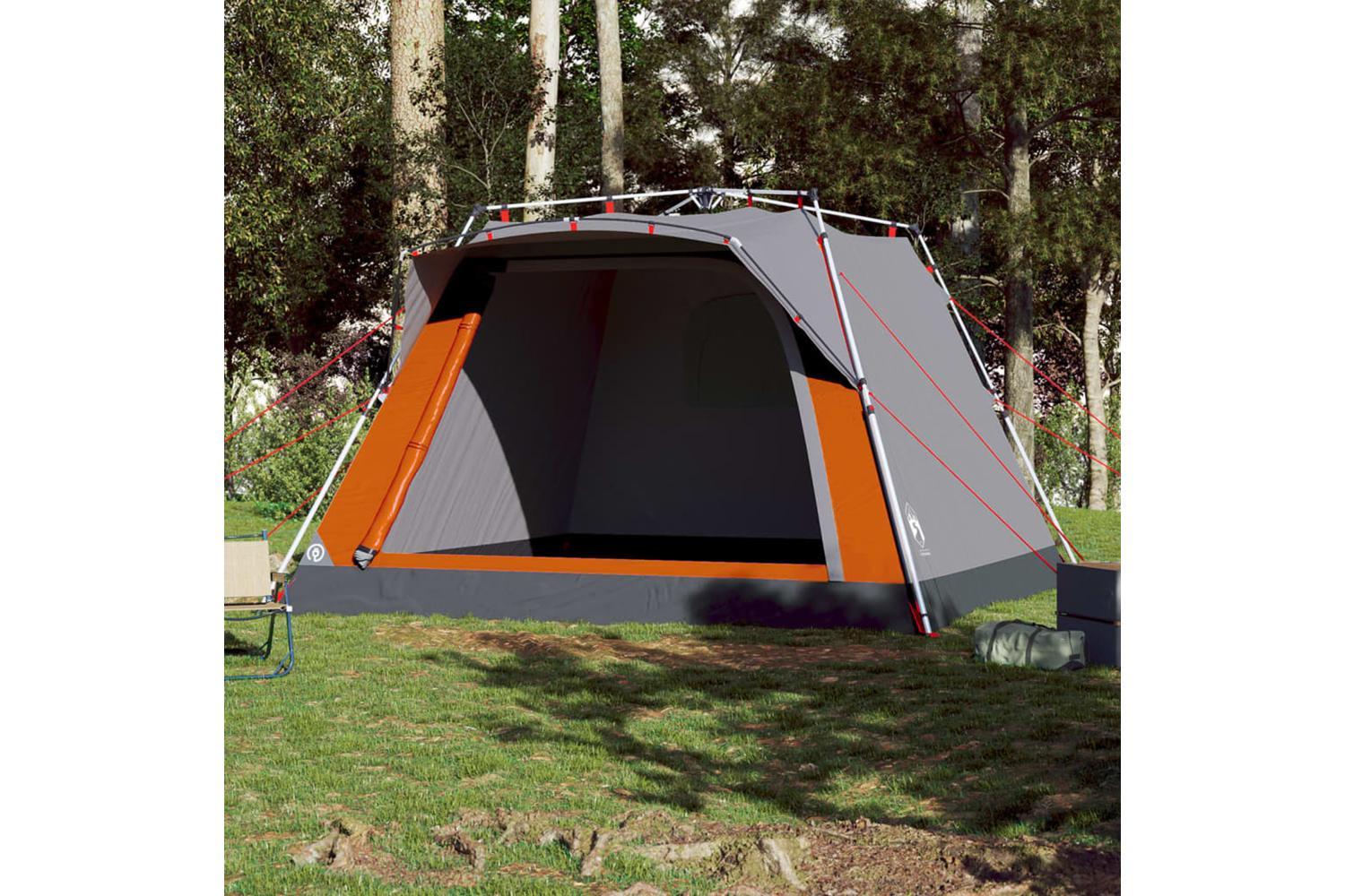 Vidaxl Camping Tent Cabin 4-person Grey And Orange Quick Release-3