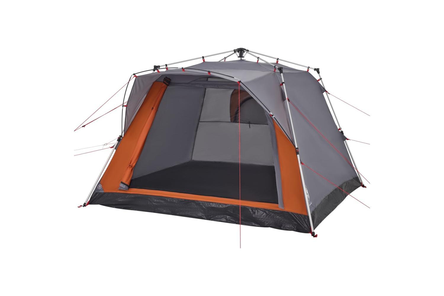 Vidaxl Camping Tent Cabin 4-person Grey And Orange Quick Release-4