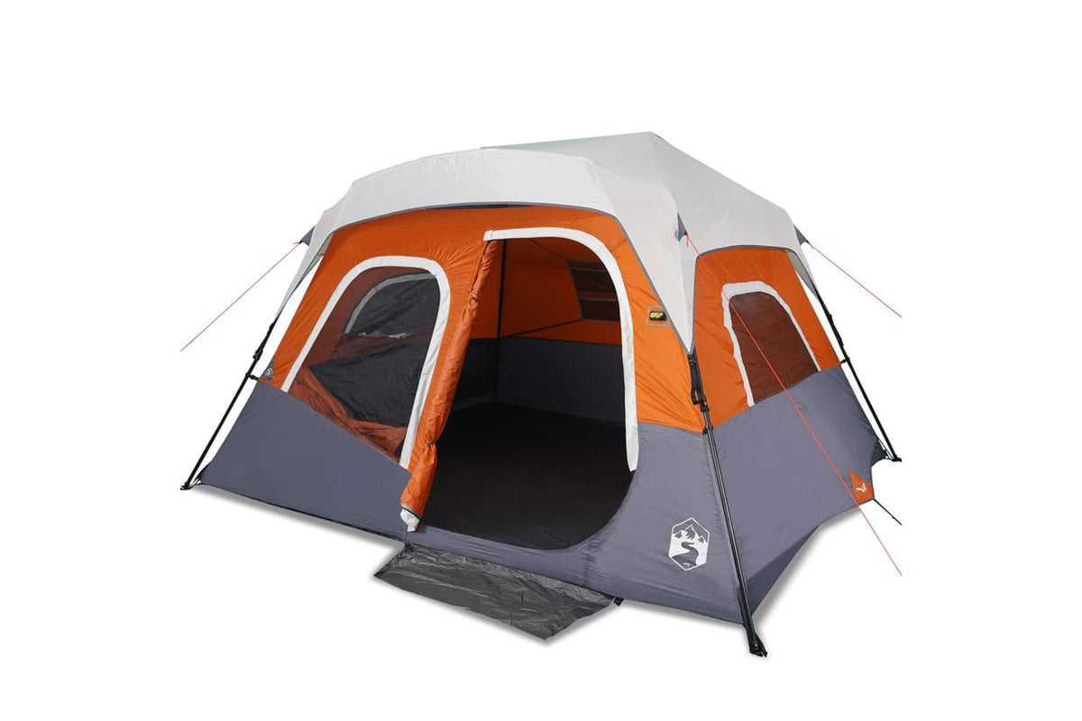 Vidaxl Family Tent With Led 6-person Light Grey And Orange Quick Release
