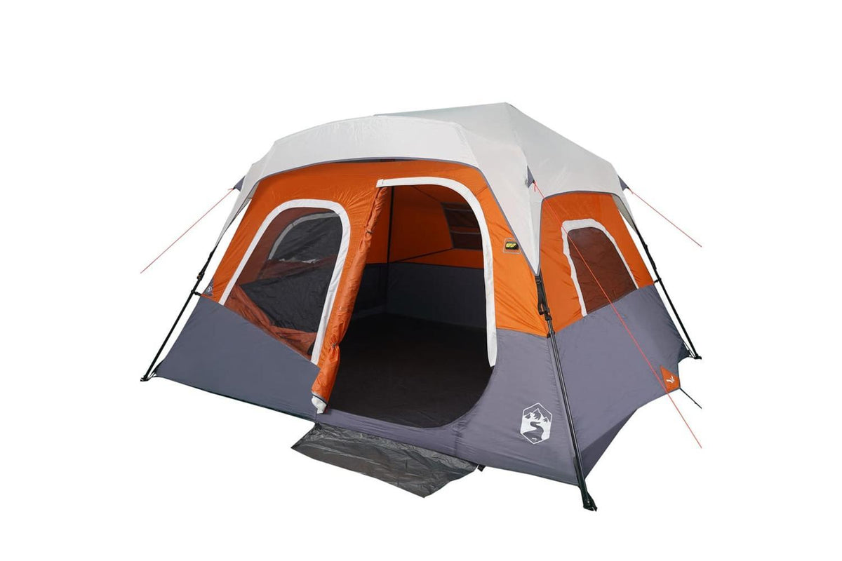 Vidaxl Family Tent With Led 6-person Light Grey And Orange Quick Release-4