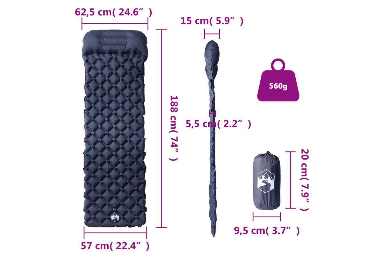 Vidaxl Inflating Camping Mattress With Pillow 1-person Grey-6