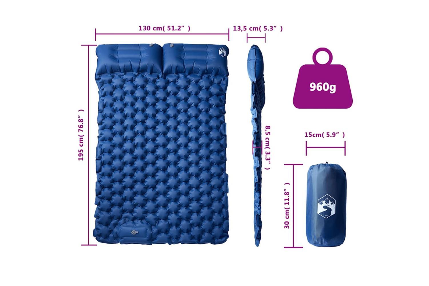 Vidaxl Self Inflating Camping Mattress With Pillows 2-person Navy Blue-6