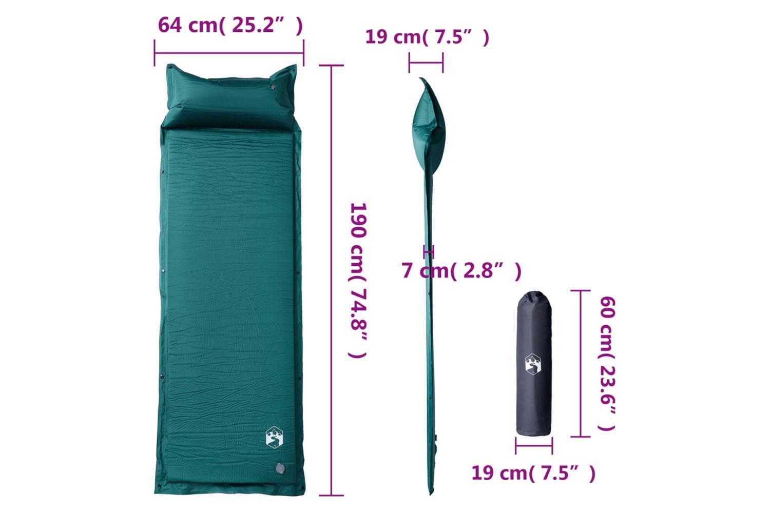 Vidaxl Self Inflating Camping Mattress With Pillow 1-person Green-6