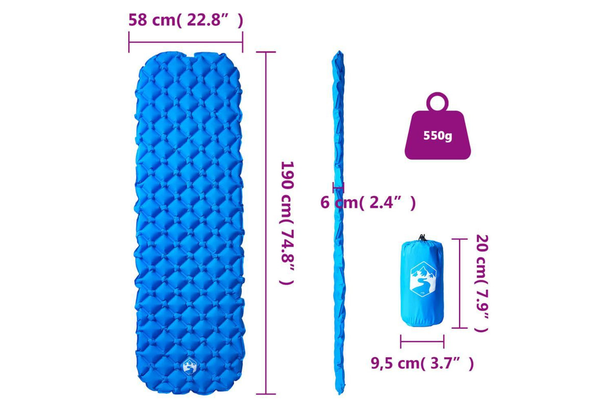 Vidaxl Inflating Camping Mattress 1-person Blue 190x58x6 Cm-6