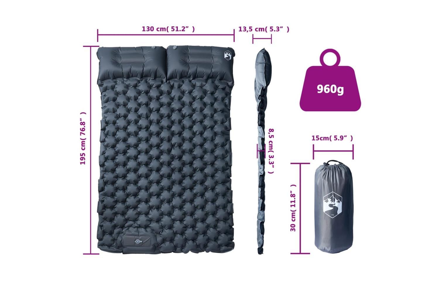 Vidaxl Self Inflating Camping Mattress With Pillows 2-person Grey-6