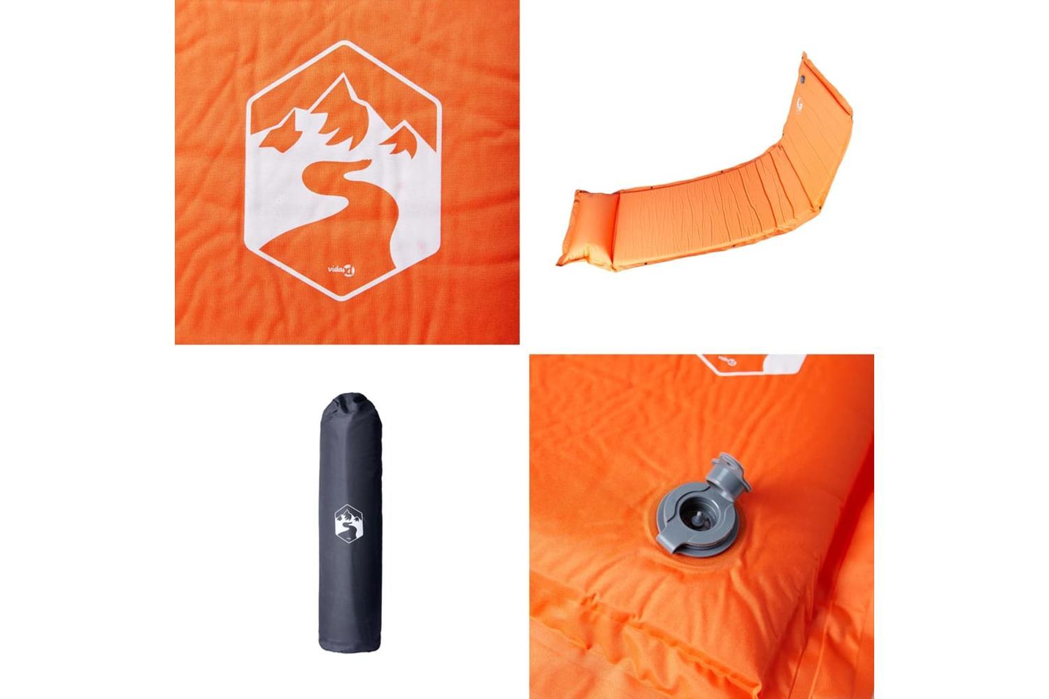 Vidaxl Self Inflating Camping Mattress With Pillow 1-person Orange-5