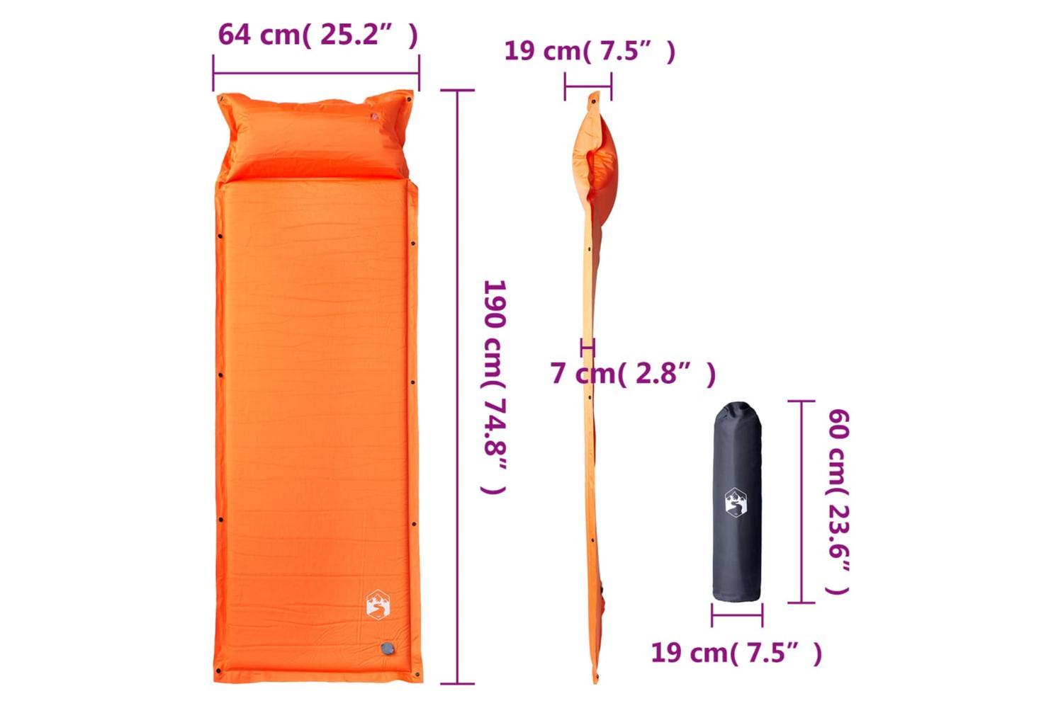 Vidaxl Self Inflating Camping Mattress With Pillow 1-person Orange-6