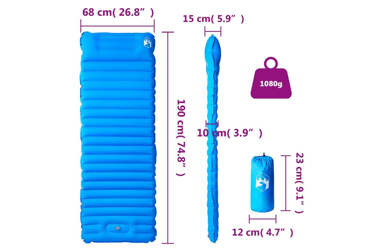 Vidaxl Self Inflating Camping Mattress With Pillow 1-person Blue-6