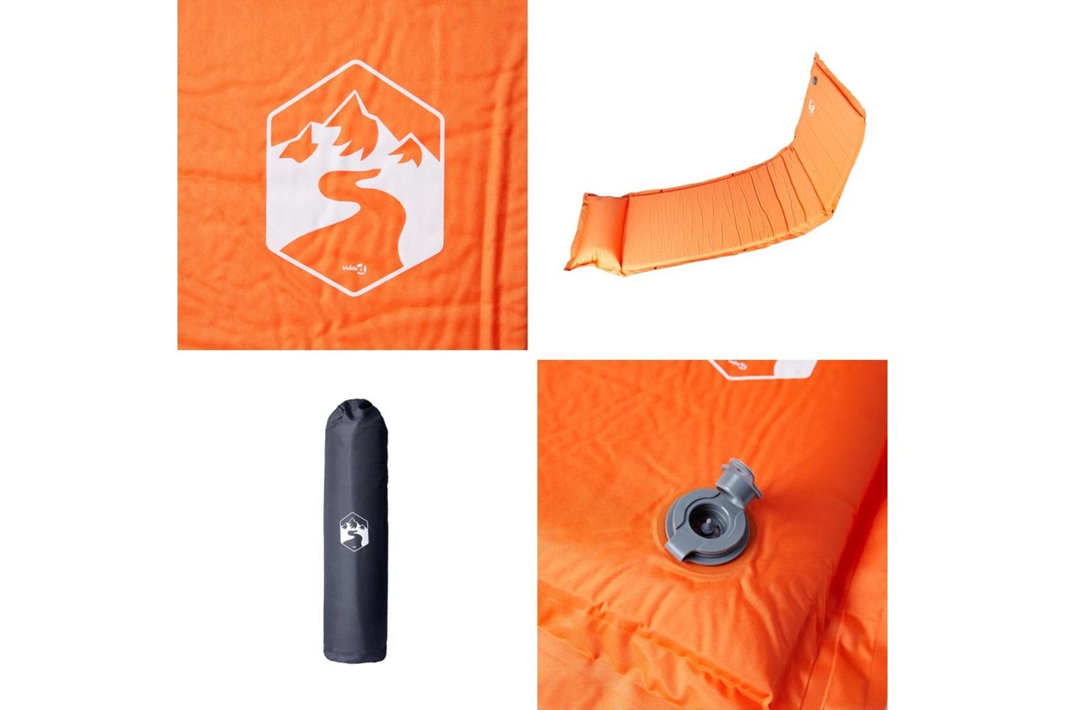 Vidaxl Self Inflating Camping Mattress With Pillow 1-person Orange-5