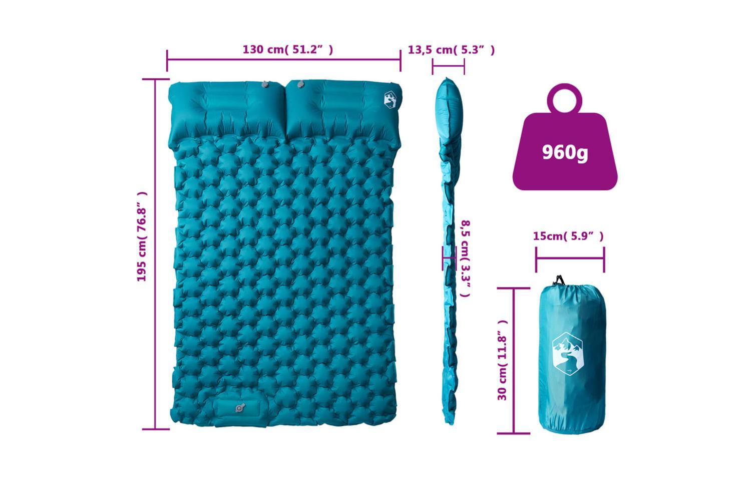 Vidaxl Self Inflating Camping Mattress With Pillows 2-person Blue-6