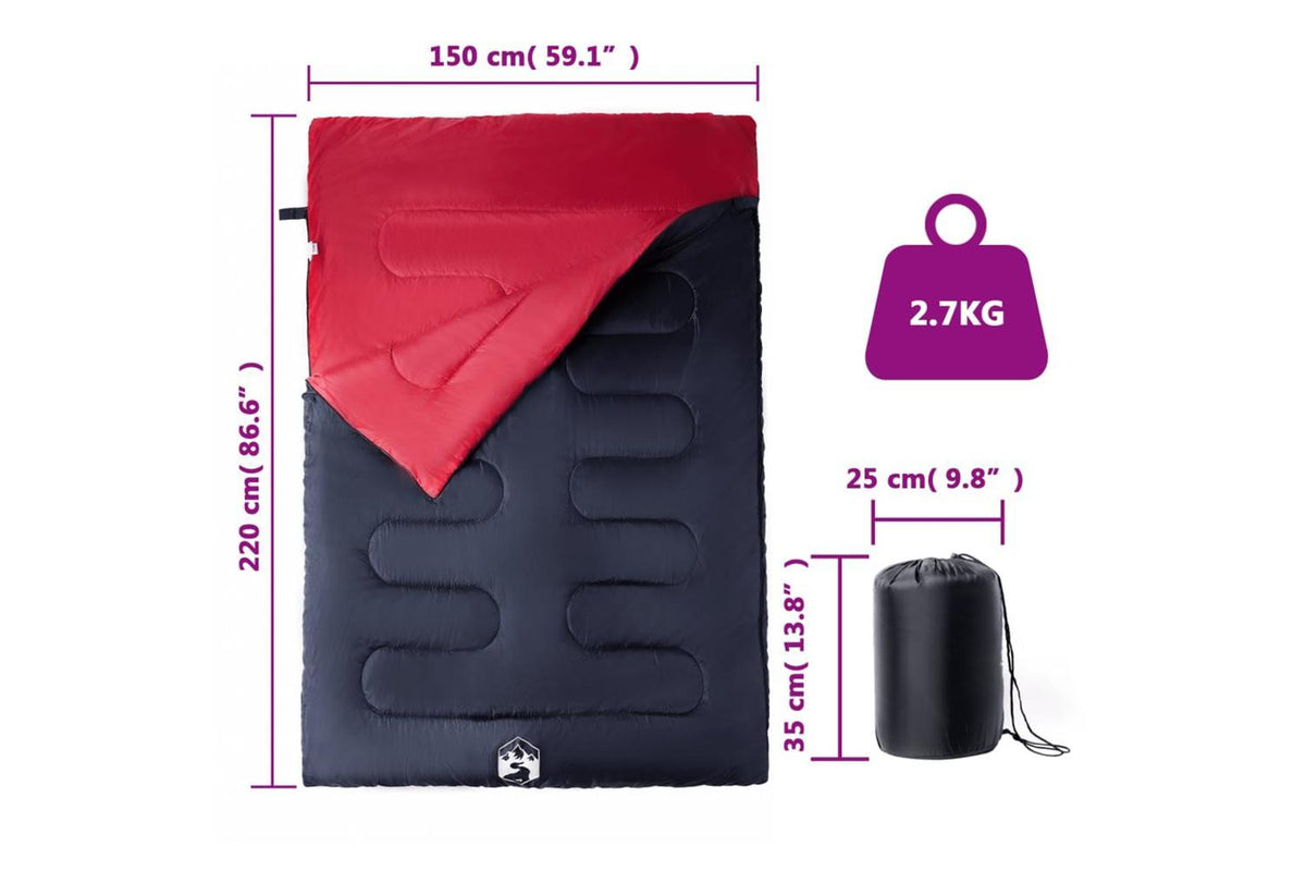 Vidaxl Double Sleeping Bag With Pillows For Adults Camping 3-4 Seasons-5