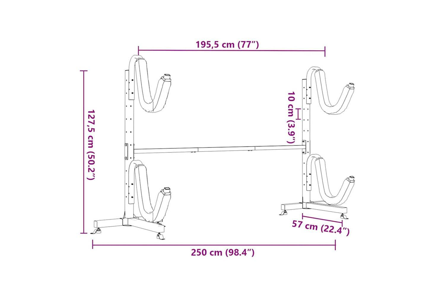 Vidaxl Kayak Storage Rack For 2 KayakÃ¢Â 250x57x127.5 CmÃ¢Â steel-10
