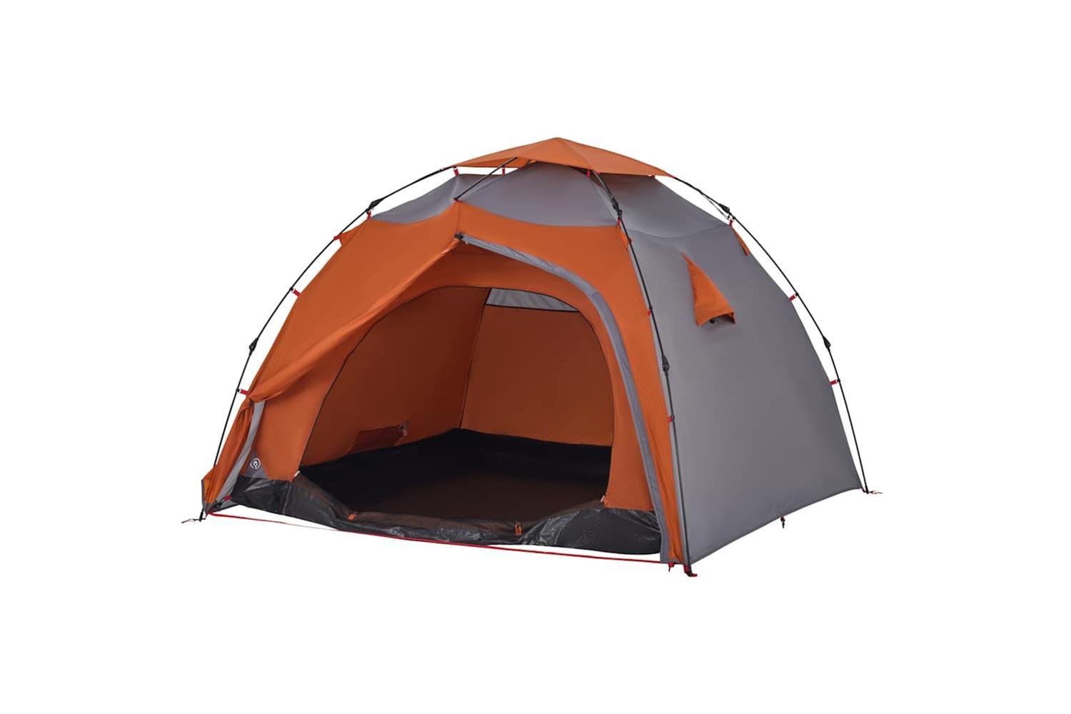 Vidaxl Camping Tent Dome 4-person Grey And Orange Quick Release-4