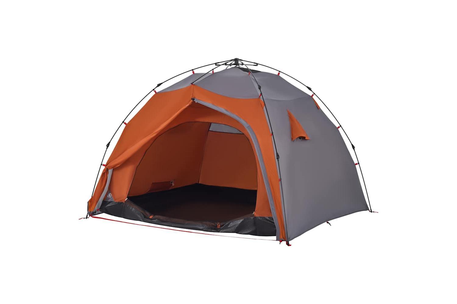 Vidaxl Camping Tent Dome 4-person Grey And Orange Quick Release-5