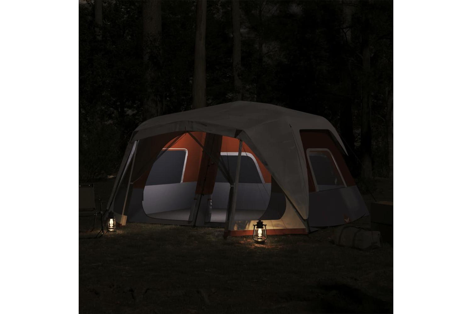Vidaxl Family Tent With Led 10-person Light Grey And Orange Quick Release-3