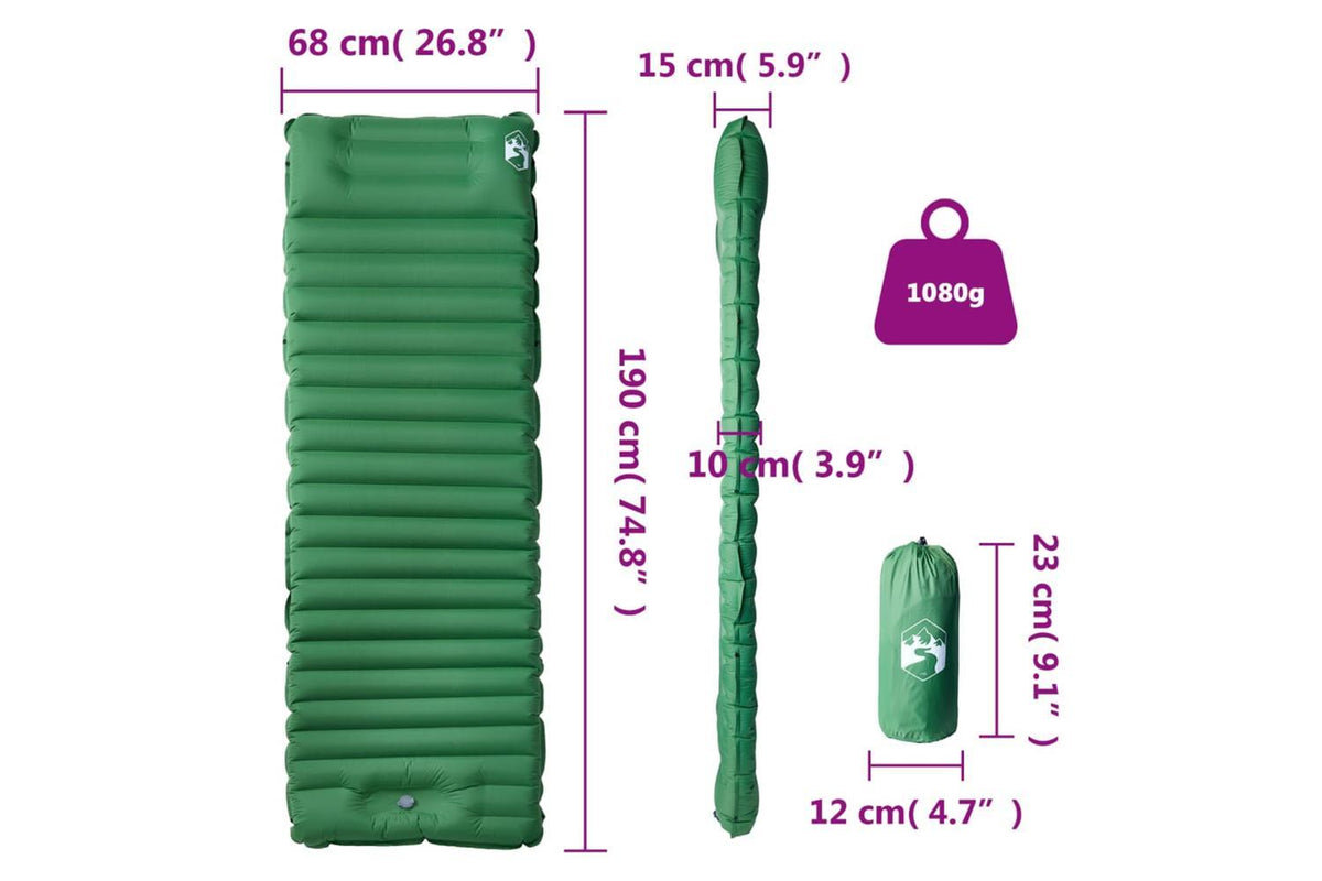 Vidaxl Self Inflating Camping Mattress With Pillow 1-person Green-6