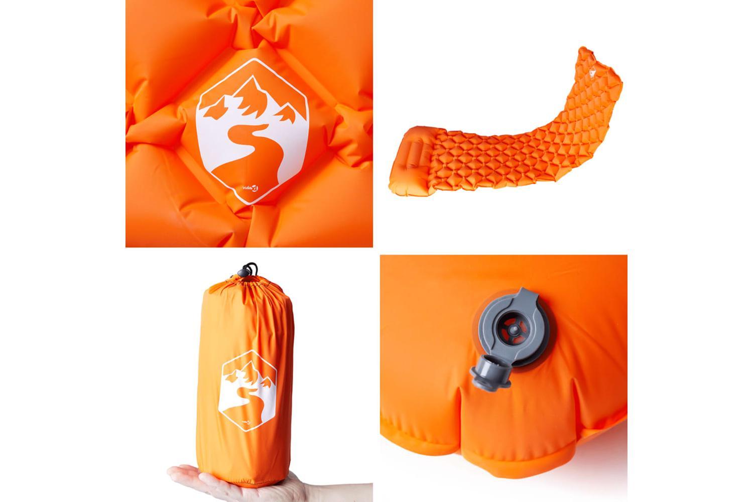 Vidaxl Inflating Camping Mattress With Pillow 1-person Orange-5