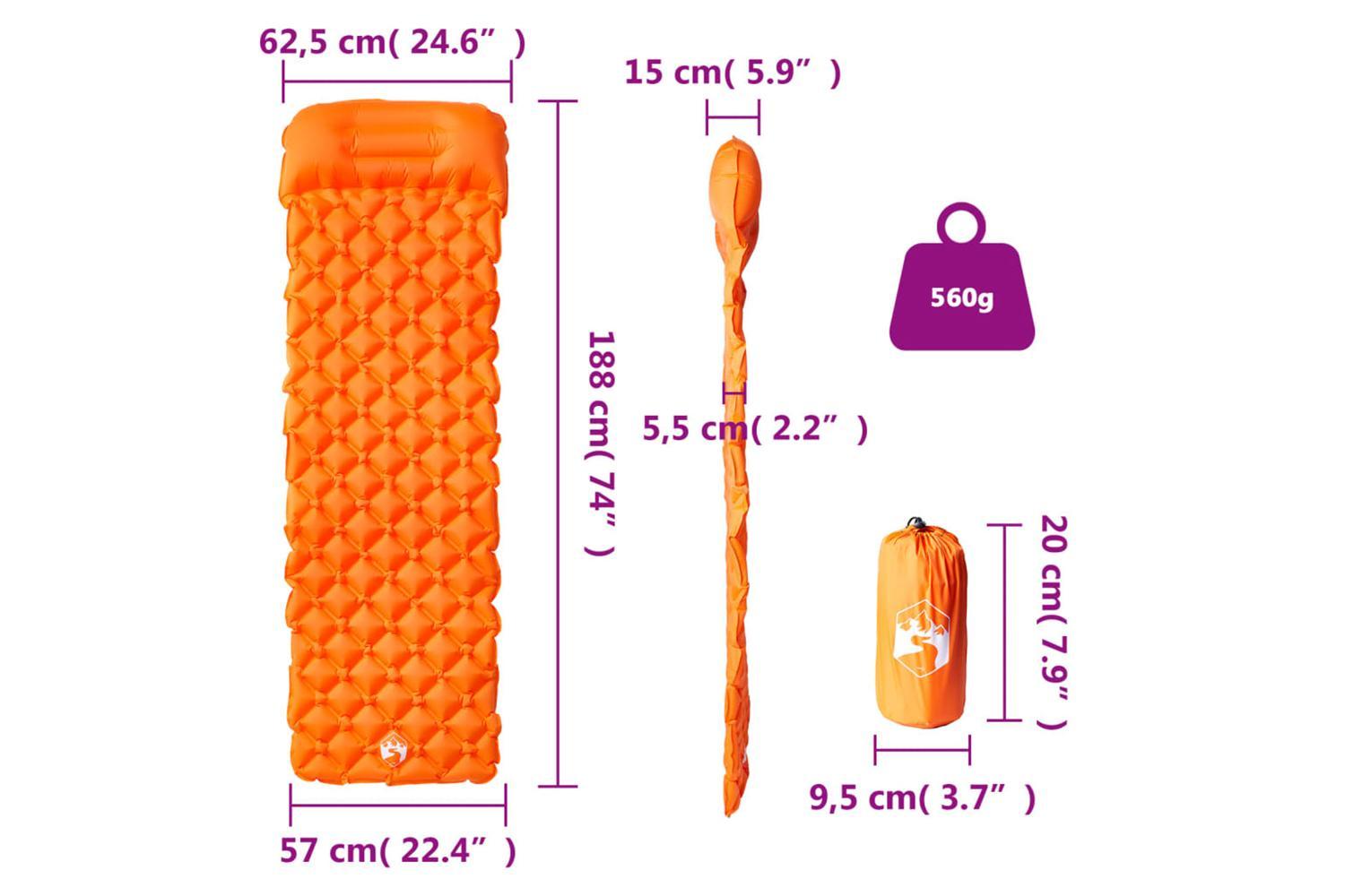 Vidaxl Inflating Camping Mattress With Pillow 1-person Orange-6