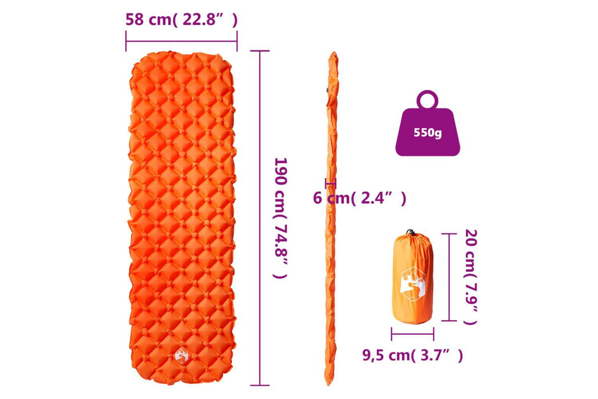 Vidaxl Inflating Camping Mattress 1-person Orange 190x58x6 Cm-6
