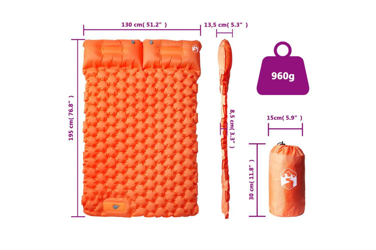 Vidaxl Self Inflating Camping Mattress With Pillows 2-person Orange-6