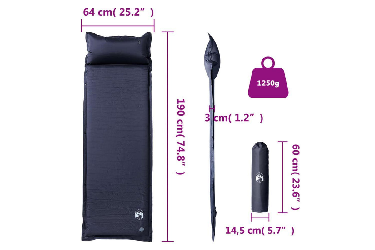 Vidaxl Self Inflating Camping Mattress With Pillow 1-person Grey-6