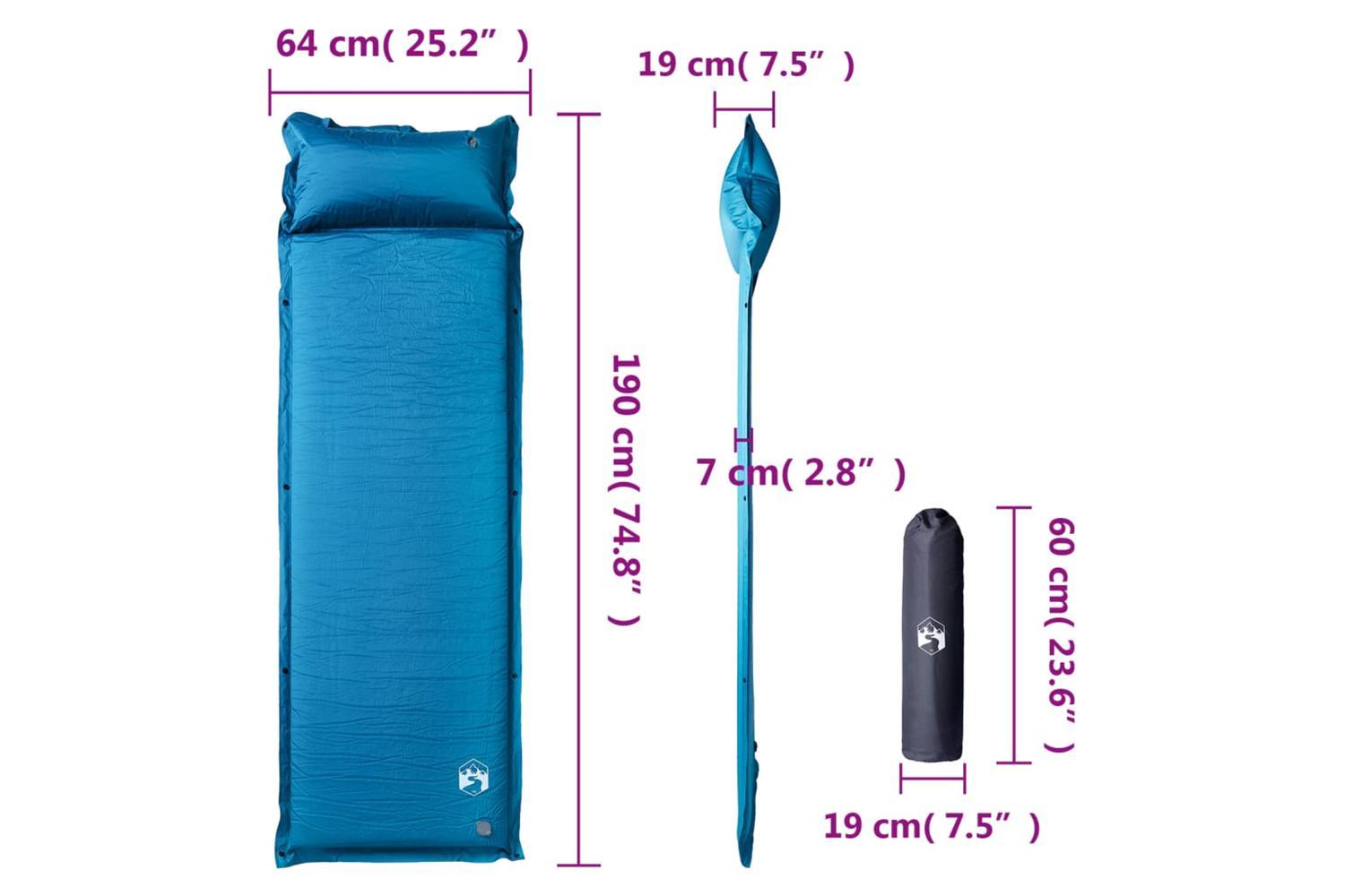 Vidaxl Self Inflating Camping Mattress With Pillow 1-person Turquoise-6