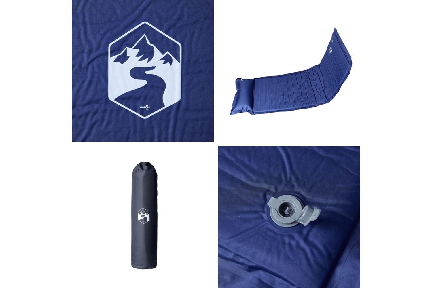 Vidaxl Self Inflating Camping Mattress With Pillow 1-person Navy Blue-5
