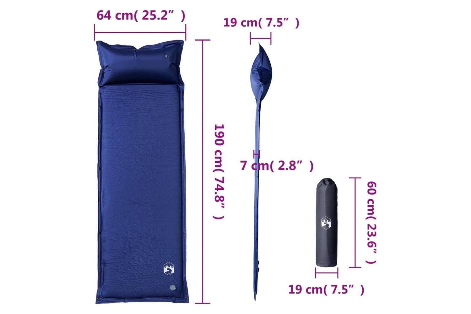Vidaxl Self Inflating Camping Mattress With Pillow 1-person Navy Blue-6