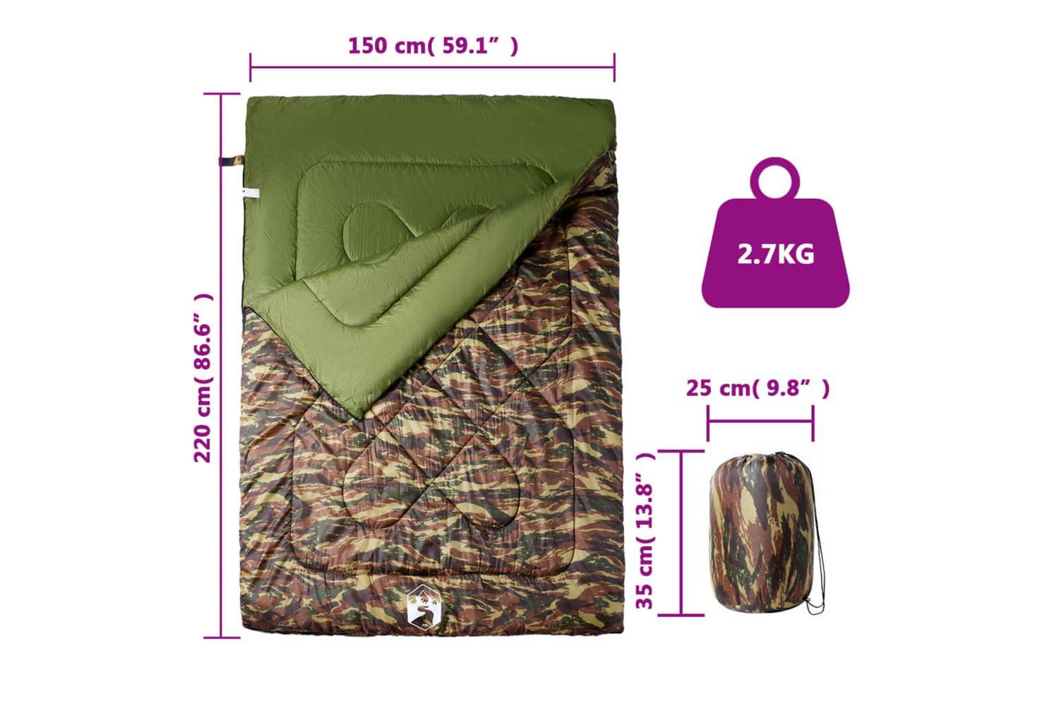 Vidaxl Double Sleeping Bag With Pillows For Adults Camping 3-4 Seasons-5