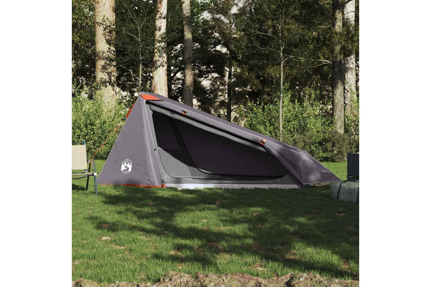 Vidaxl Camping Tent Tunnel 1-person Grey And Orange Waterproof-3