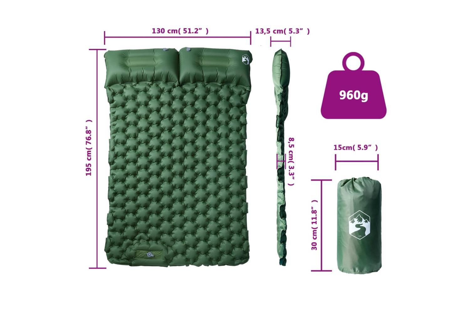 Vidaxl Self Inflating Camping Mattress With Pillows 2-person Green-6