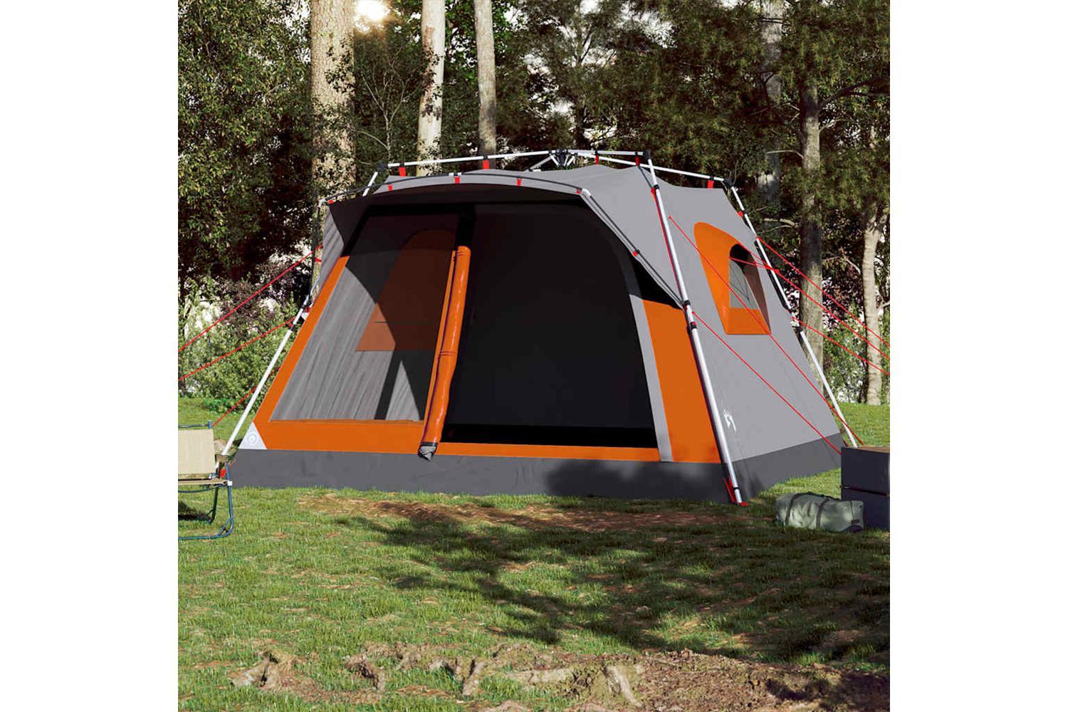 Vidaxl Family Tent Cabin 7-person Grey And Orange Quick Release-3