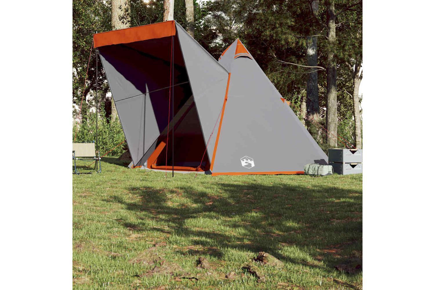 Vidaxl Family Tent Tipi 6-person Grey And Orange Waterproof-4