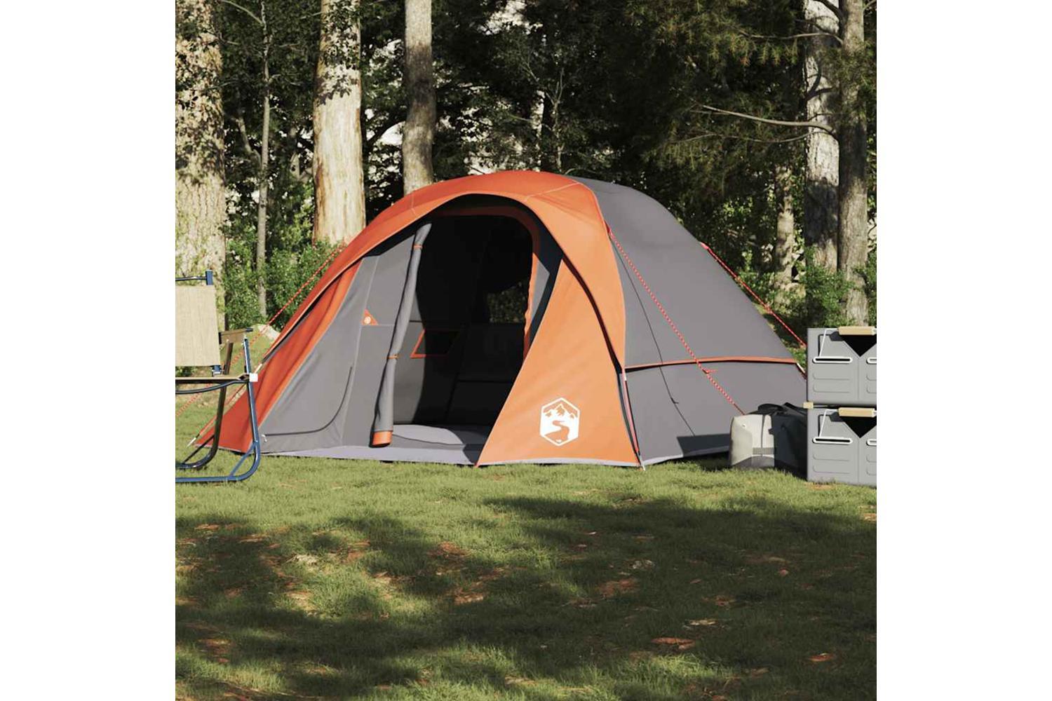 Vidaxl Family Tent Cabin 6-person Grey And Orange Waterproof-4