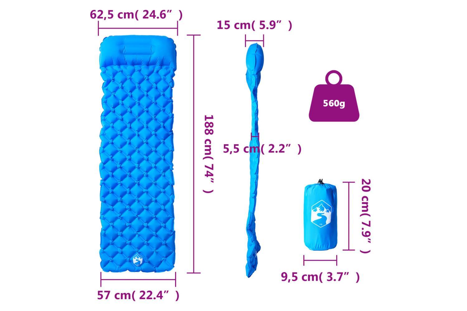 Vidaxl Inflating Camping Mattress With Pillow 1-person Blue-6