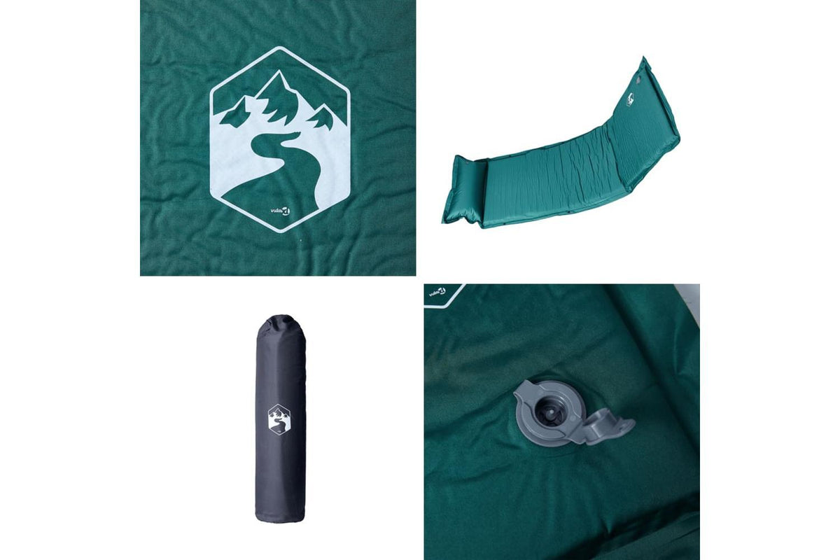Vidaxl Self Inflating Camping Mattress With Pillow 1-person Green-5