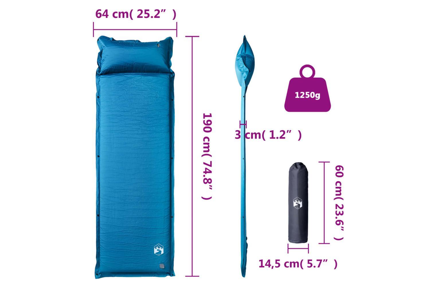 Vidaxl Self Inflating Camping Mattress With Pillow 1-person Turquoise-6