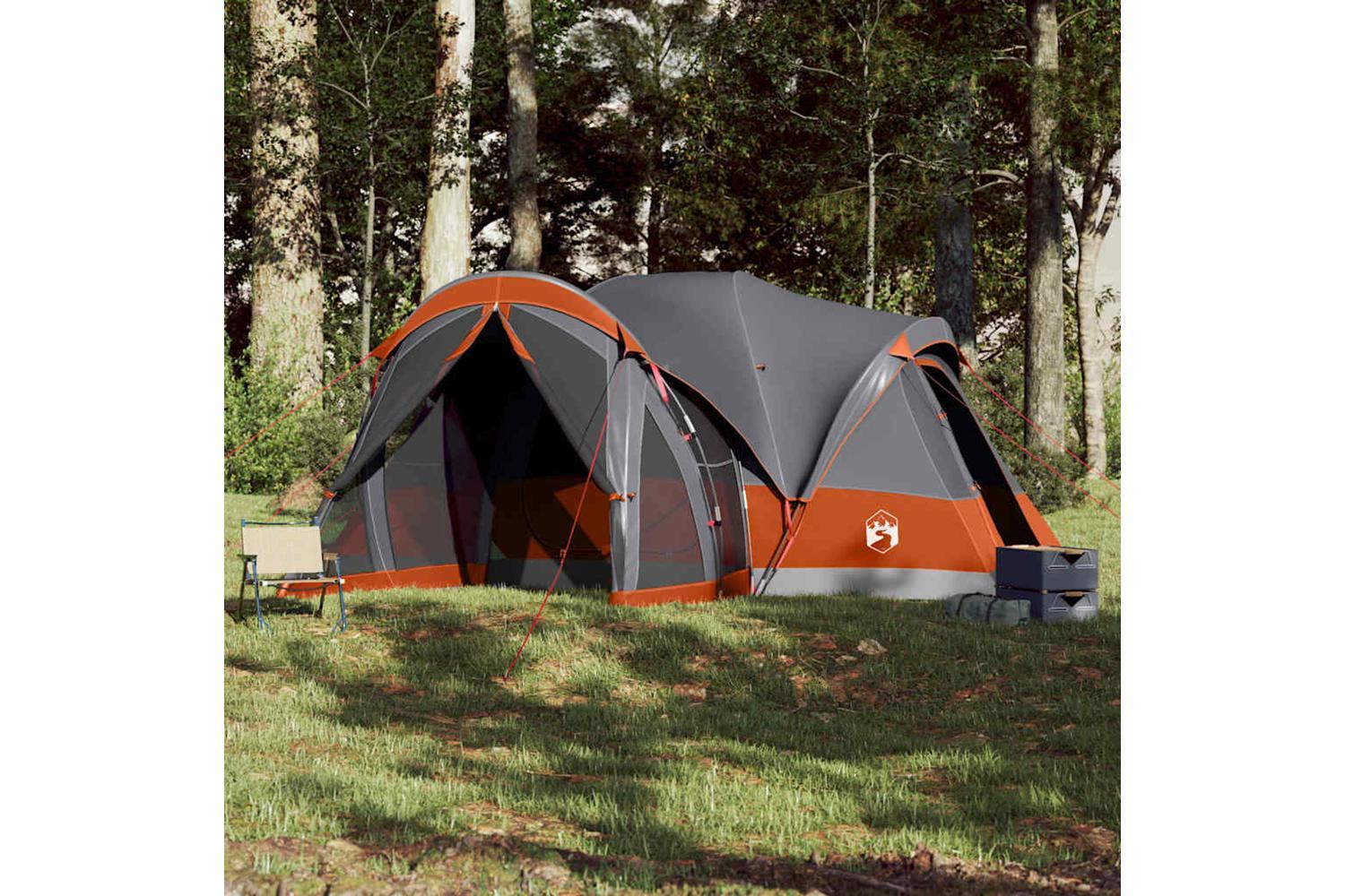Vidaxl Family Tent Tipi 8-person Grey And Orange Waterproof-3