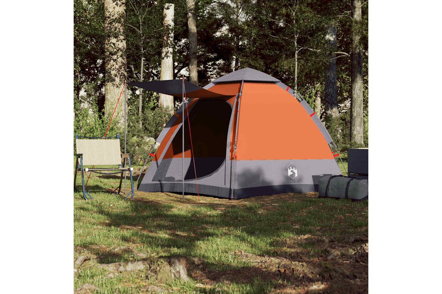 Vidaxl Camping Tent Cabin 4-person Grey And Orange Quick Release-3