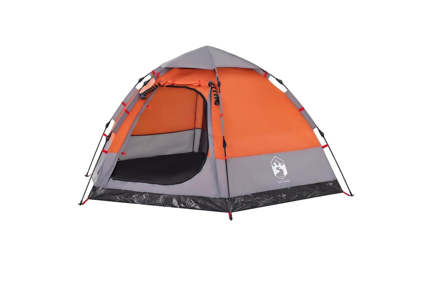 Vidaxl Camping Tent Cabin 4-person Grey And Orange Quick Release-4