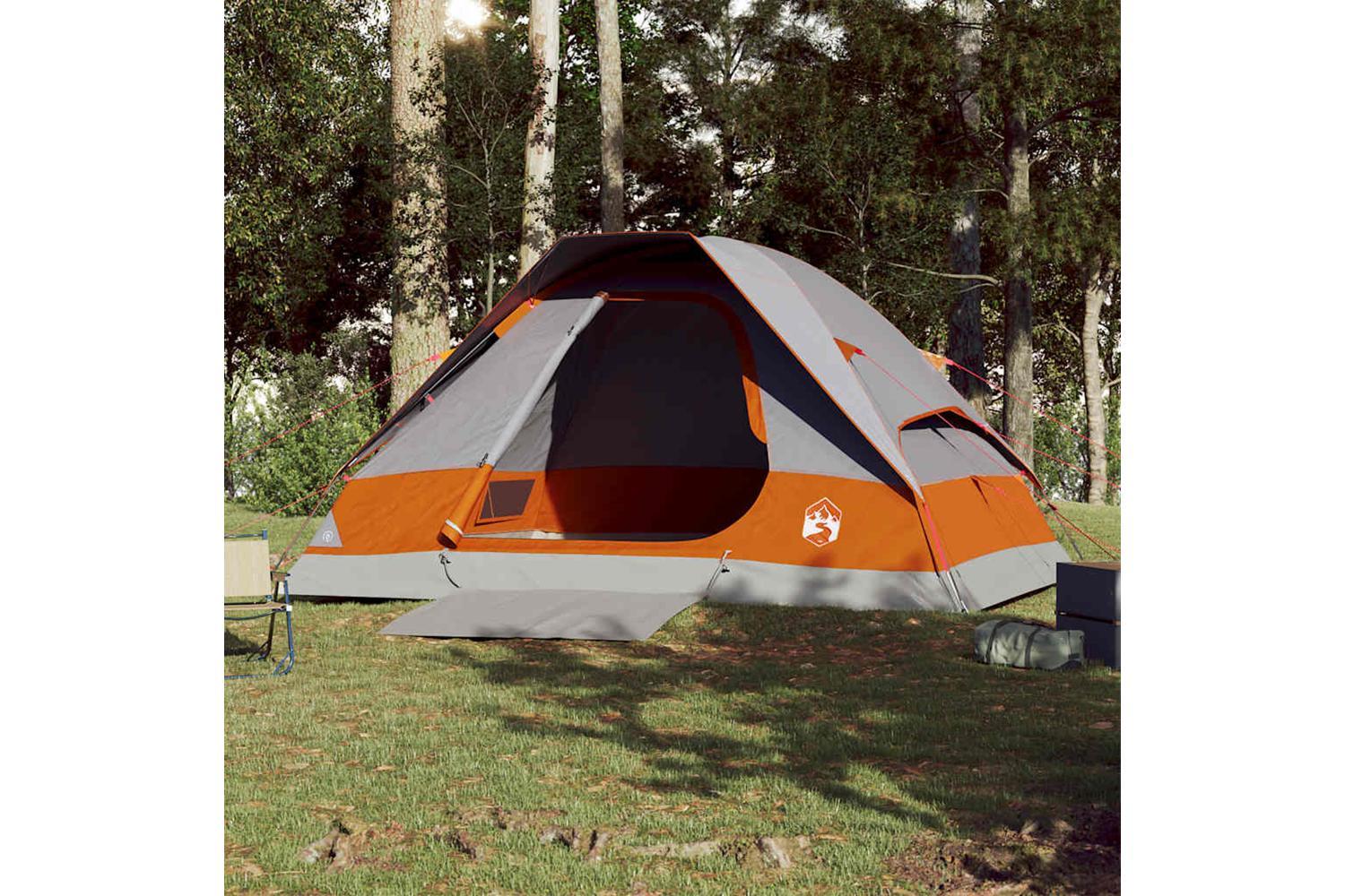 Vidaxl Camping Tent Dome 4-person Grey And Orange Waterproof-3